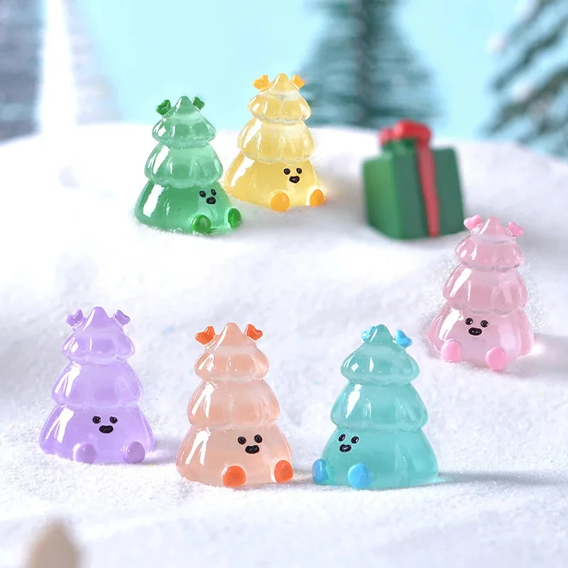 6pcs Mini Luminou Christmas Tree Ornaments Miniature Landscape Figure Glow In The Dark Statue Home Decor Kids New Year Gift