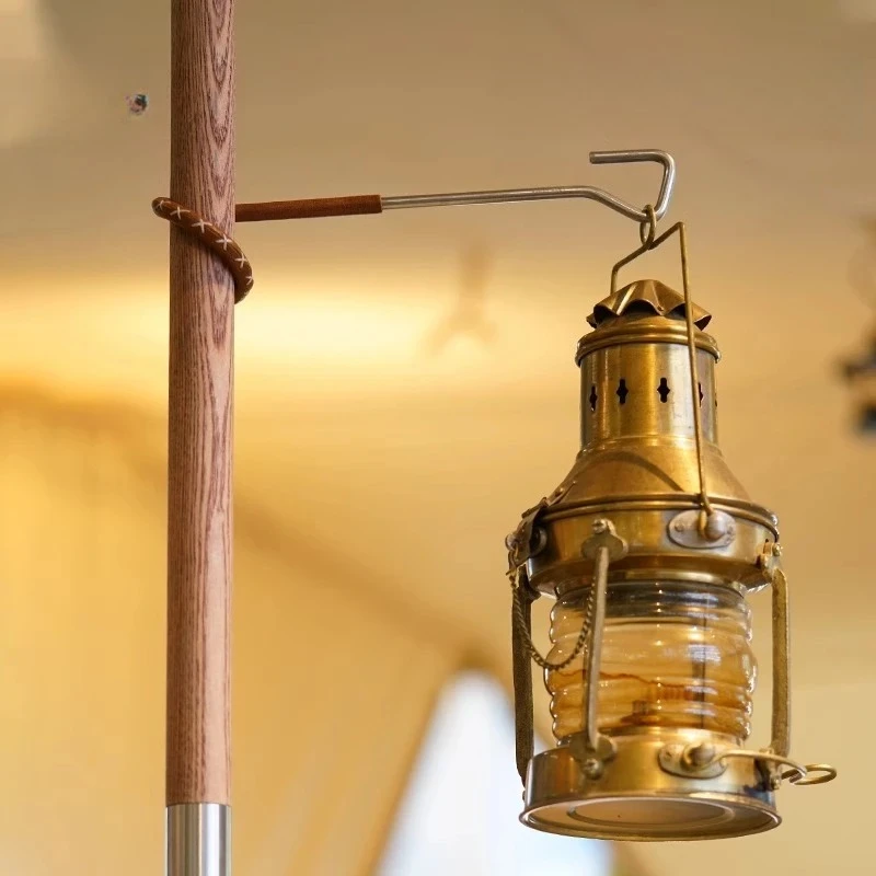 

Vintage brass leather art gas lamp, hook stainless steel S hook camping lamp, canopy pole