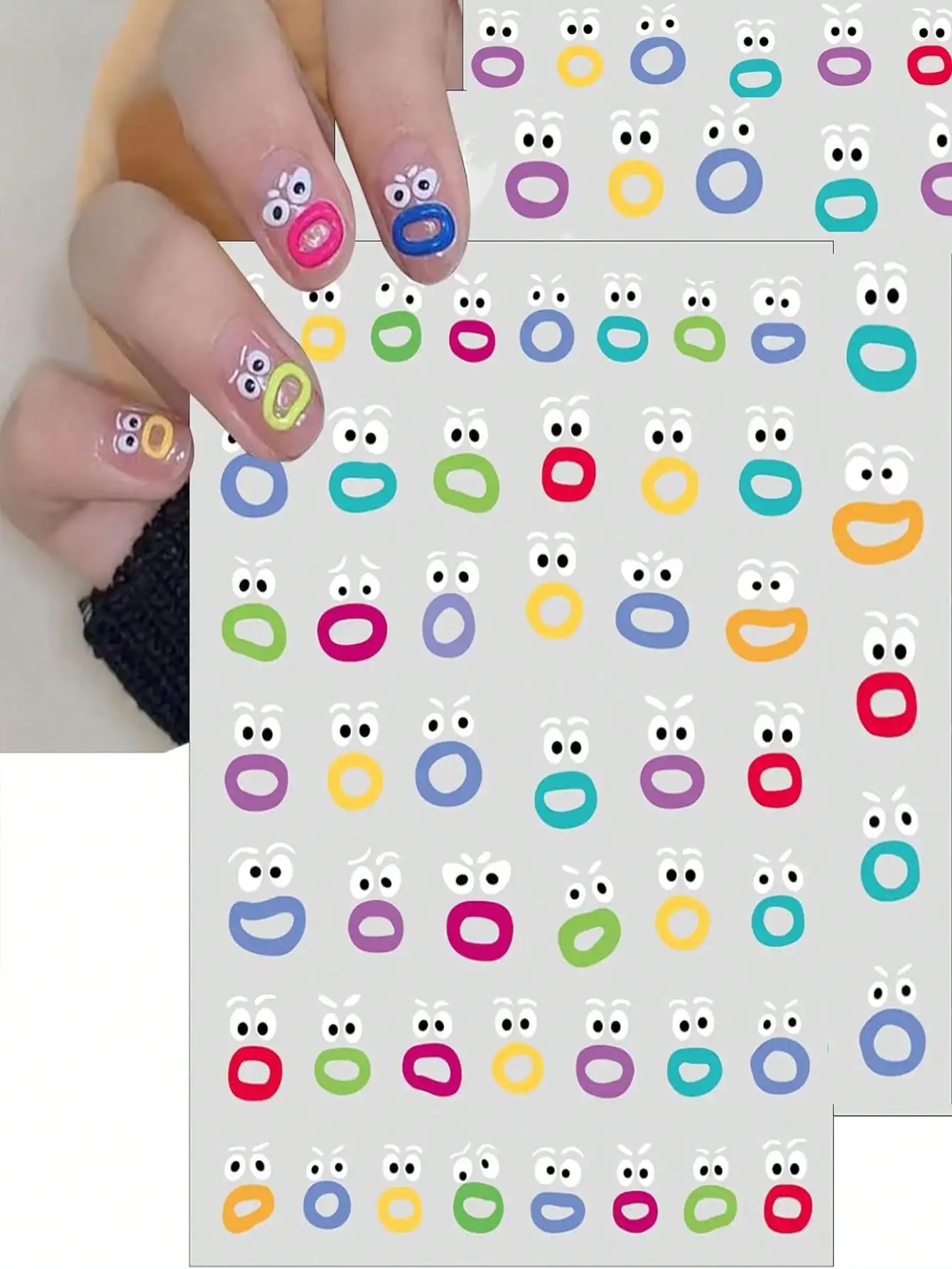 

1sheet 3D Jelly Mouth Monster Nail Sticker – Relief Design with Big Monster Eyes, Cartoon Face Nail Sticker