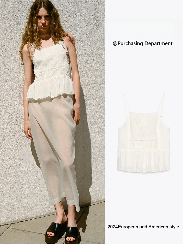 

New Summer Women's Svel Knot Embroidered Flower Top Commute Sle Knitted Garment No Sve Fabric Other