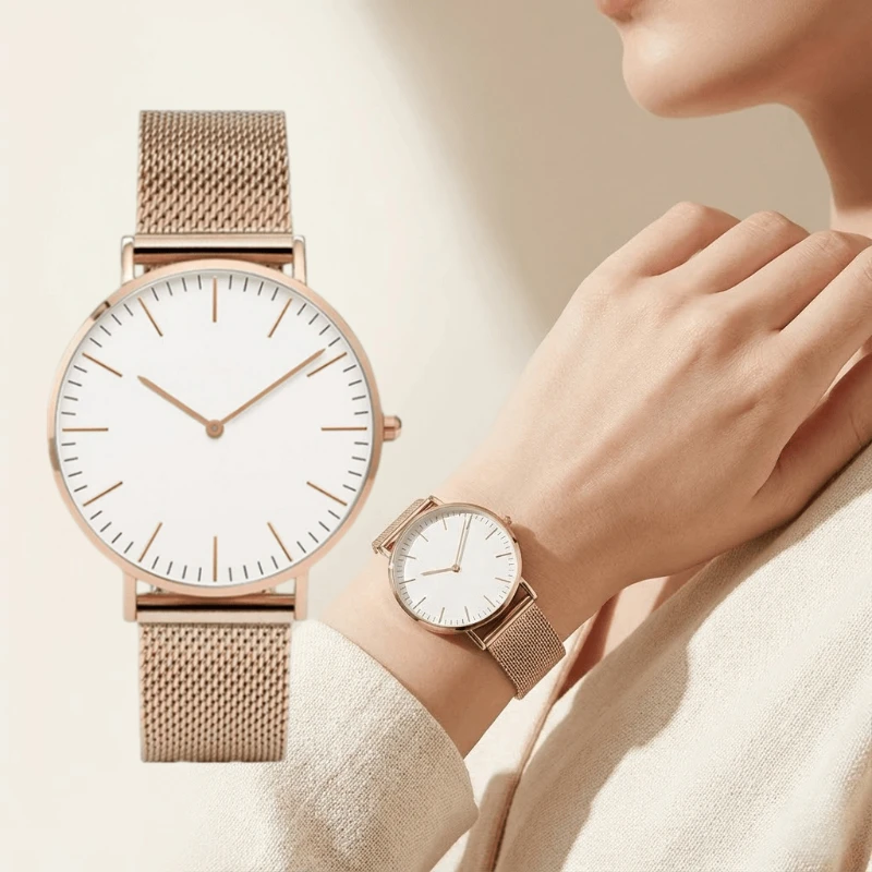 Ultra-Thin Fashion Watch Women Luxury Metal Mesh Belt Ladies Quartz Wristwatches Minimalist Elegant Woman Watches Reloj Mujer