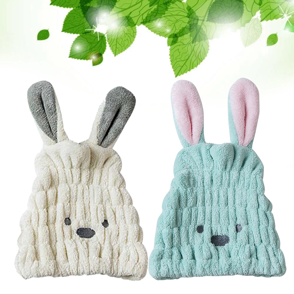 

2 Pcs Dry Hair Cap Blow Shower Caps Super Absorbent Hair-drying Bunny Towel Hat Dryer
