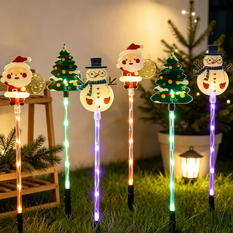 Christmas Solar Ground Stake Lights, 6 Pack Xmas Snowman Santa Reindeer LED Pathway Lights, Waterproof Outdoor Decorative Lamp