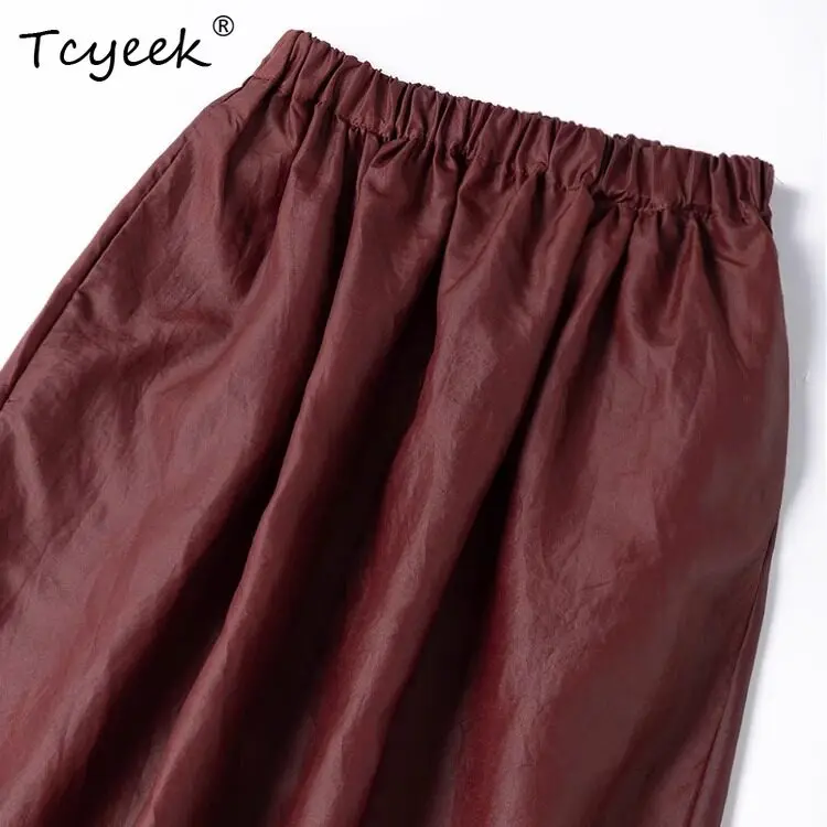 Tcyeek 100% Real Silk Women Long Skirts 2026 Spring Autumn Elastic Waist Vintage Bud Skirt Ladies Clothing Faldones Para Mujer