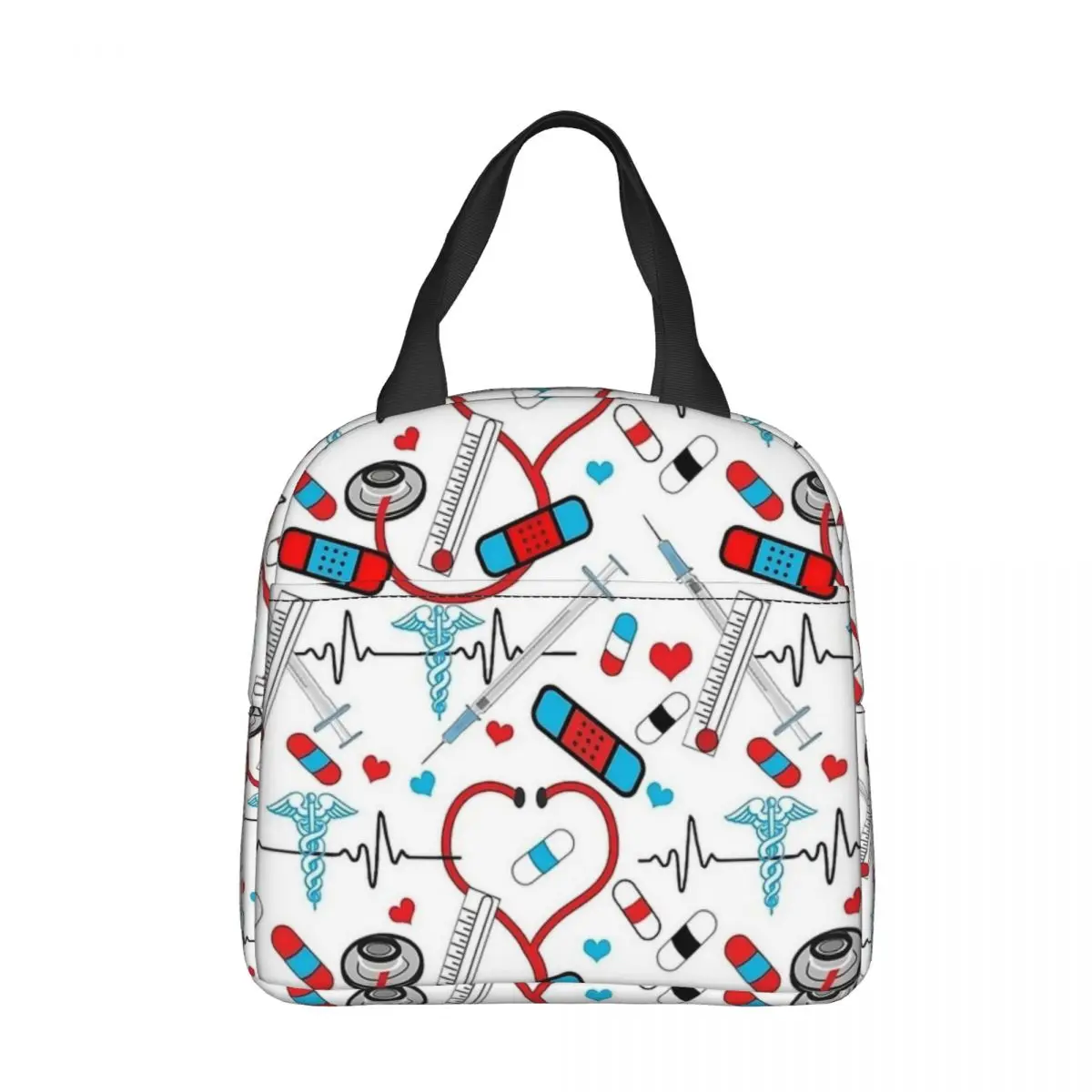 

Stethoscope Nurse Doctor EKG Pattern Insulated Lunch Bags Reusable Cooler Bag Tote Lunch Box Office Picnic Food Storage Bags