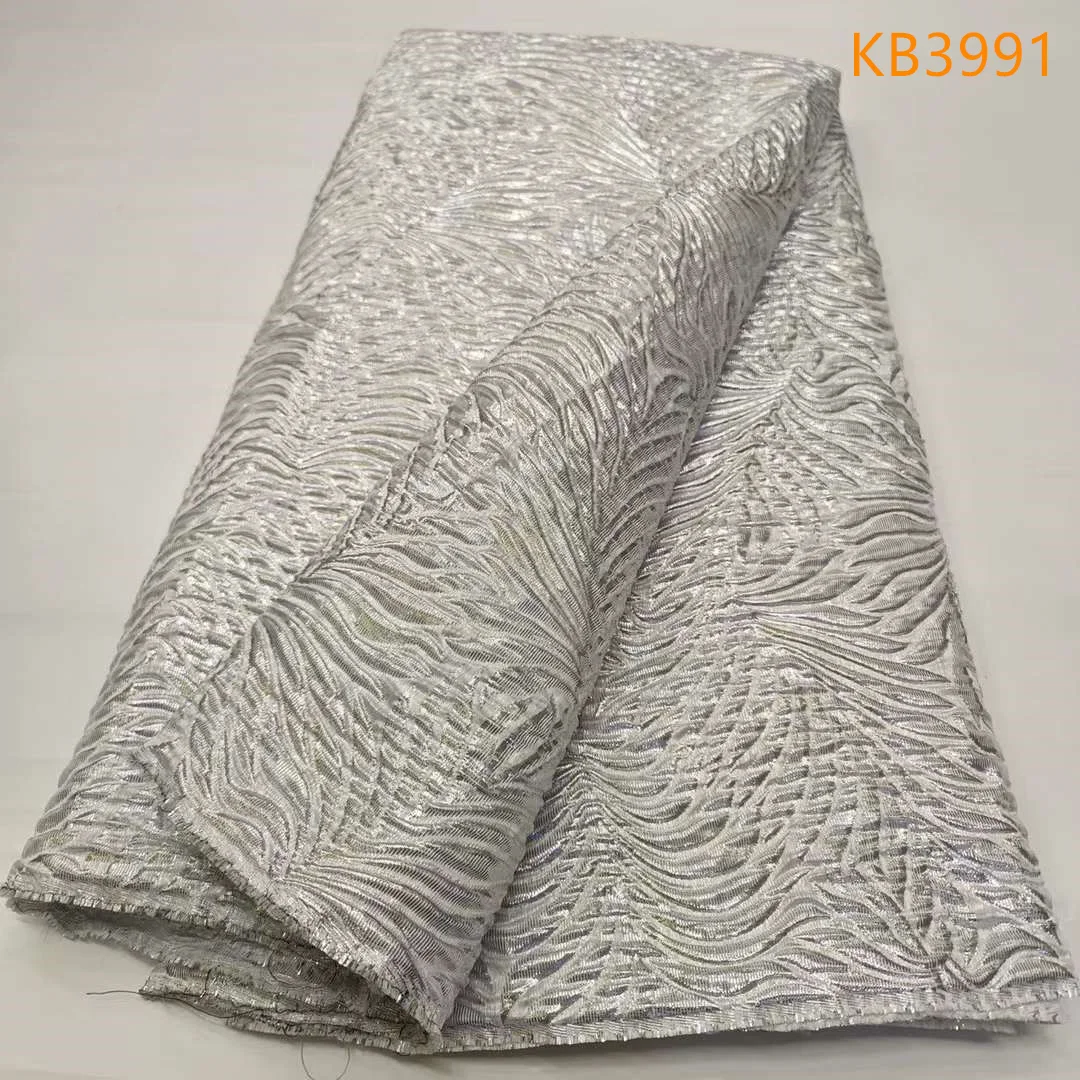 Latest Green Brocade Fabric African Damask Organza Jacquard Lace Cloth Tulle Lace Net Tissus For Nigerian Evening Dress KB3991