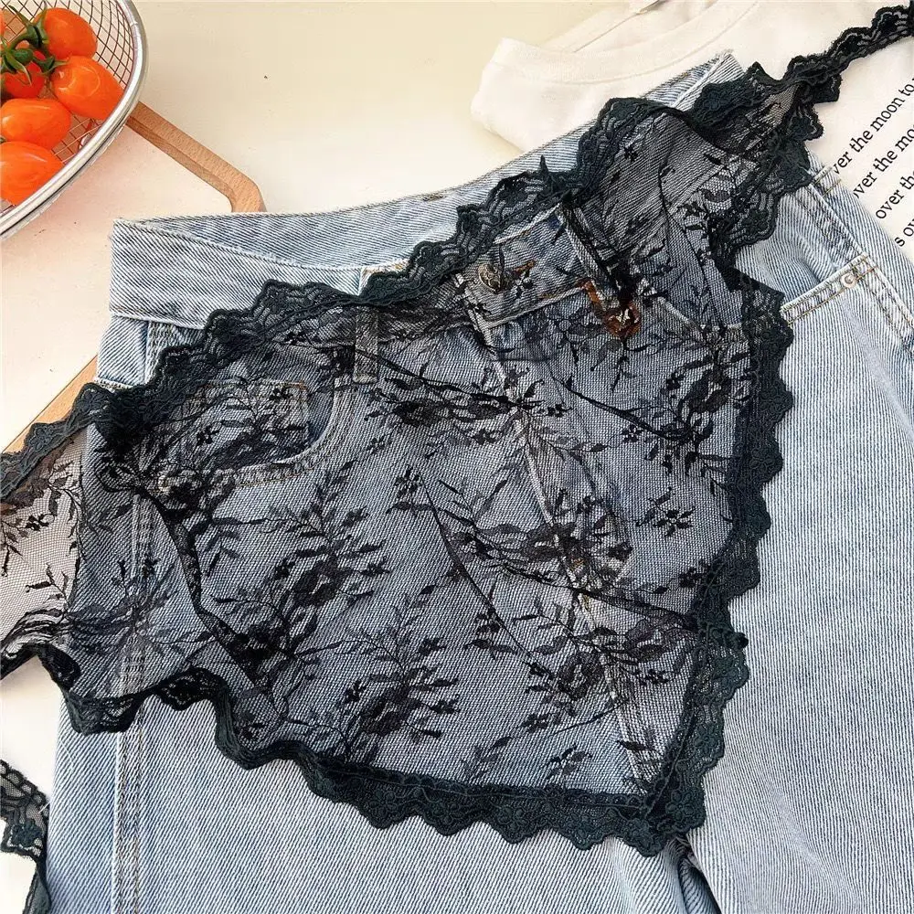 Harajuku Y2K Triangle Apron Embroidery Korean Style Lace Half Skirt High Waist Flower Outwear Mini Skirt Streetwear - view 3