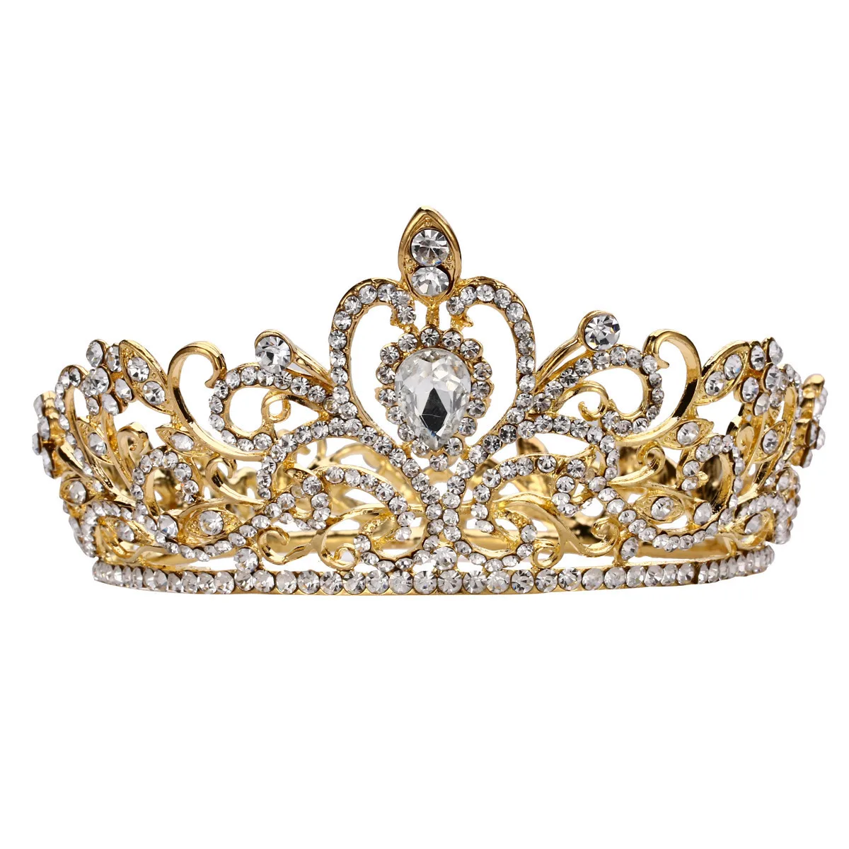 

Luxury Heart Shaped Rhinestone Tiara Crown Bling Women Bridal Sparkling Jewelry For Wedding Engagement Party Gold Hair Styling