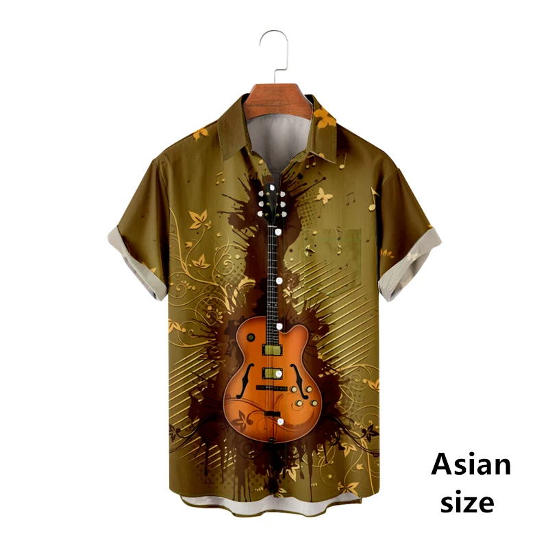 Classic 3d Rock And Roll Print Hawaiian Shirt For Men Retro Graphics Summer Casual Short Sleeve Button Up Shirts Unisex Y2k Tops