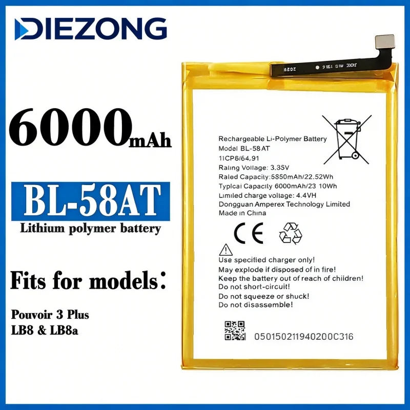 6000mAh BL-58AT for Tecno Pouvoir 3 Plus/LB8/LB8a Phone Battery High Quality High Capacity Replacement Bateria Grade A Cell