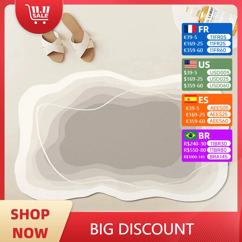 Absorbent Diatom Mud Mat, Bathroom Carpet, Floor Mats, Modern Irregular Bath Rug, Strong Water-Absorbent, Home Toilet, Doormat