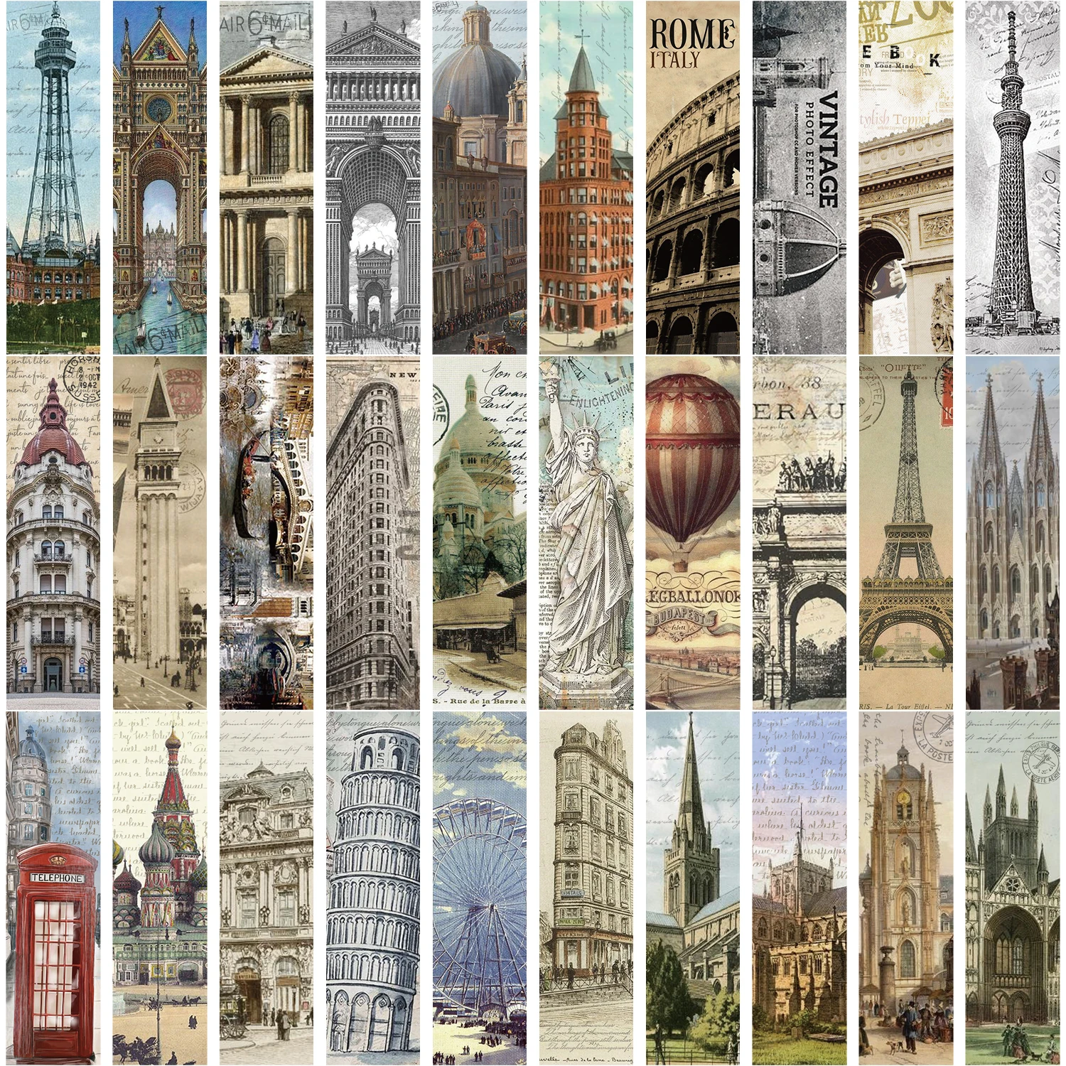 30pcs Retro Classic World Architecture Bookmarks European and American Style Reading Books Mark Paper Cards Creative DIY Card﻿﻿