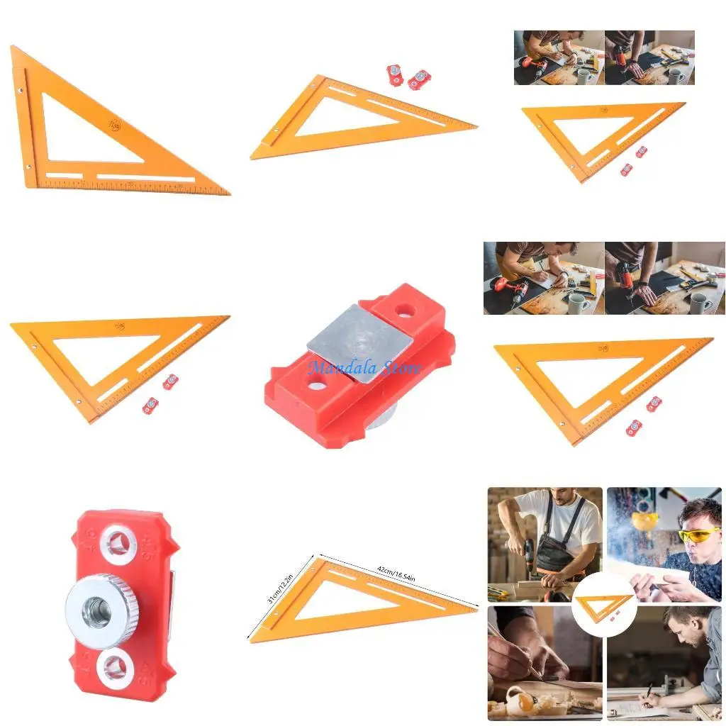 

U2JC Woodworking Tool Ruler 3D Measuring Ruler Protractor Scribing Ruler Hole Positioning Marking Ruler