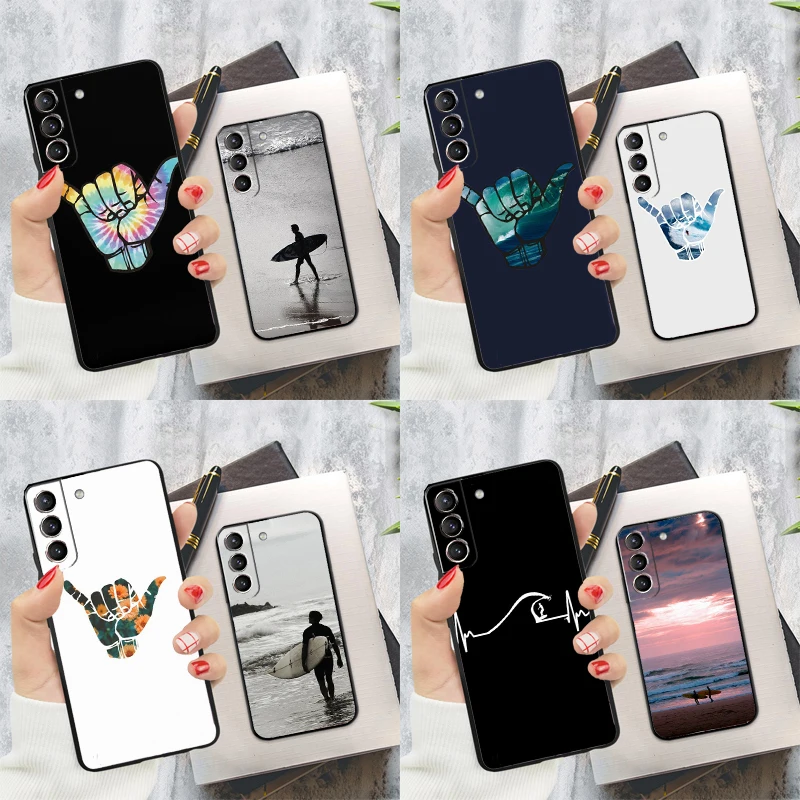 Surfer Surf Hang Loose Shaka Phone Case For Samsung Galaxy S24 S22 S23 Ultra S20 S21 S24 FE S9 S10 Note 10 Plus 20 Ultra