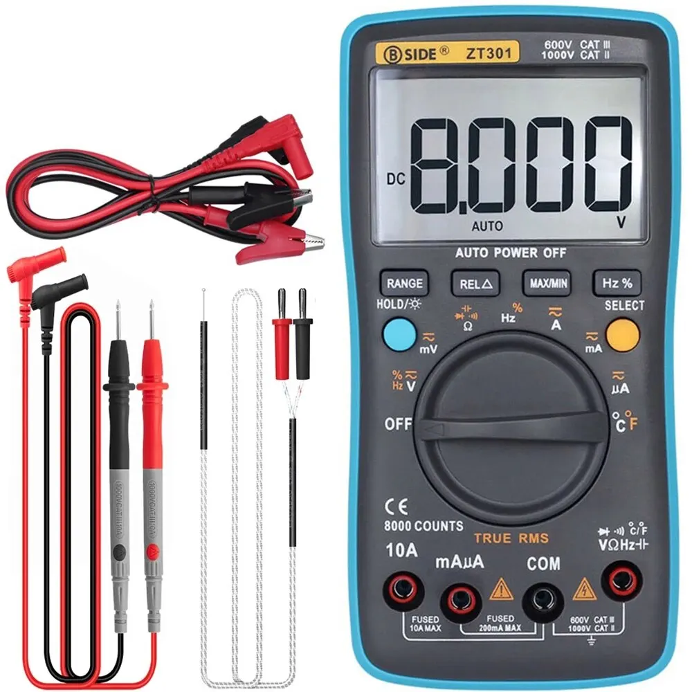 BSIDE Digital Multimeter ZT301 True-RMS DC/DA Voltmeter Ammeter Multimetro DMM Resistance Ohm Cap Hz Temp Tester