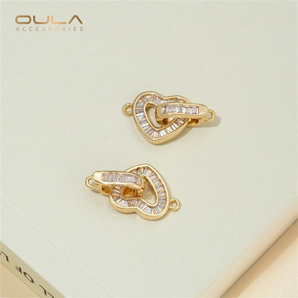 

Set with T-shaped Zircon Heart-shaped Pearl Clasp 14K Gold-plated Handmade Diy Bracelet Necklace and Accessory Connecting Clasp