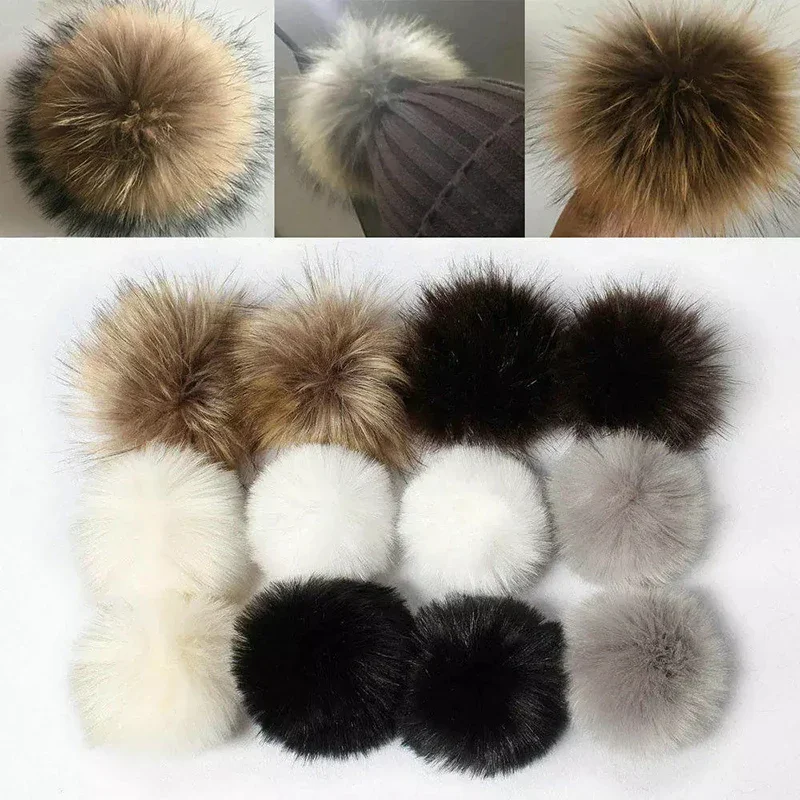 2PCS 12cm Large Pom Poms with Press Button Fluffy Faux Fur Pompom Buttons for Baby Girls Pompon Beanie Hat Hairball Accessor