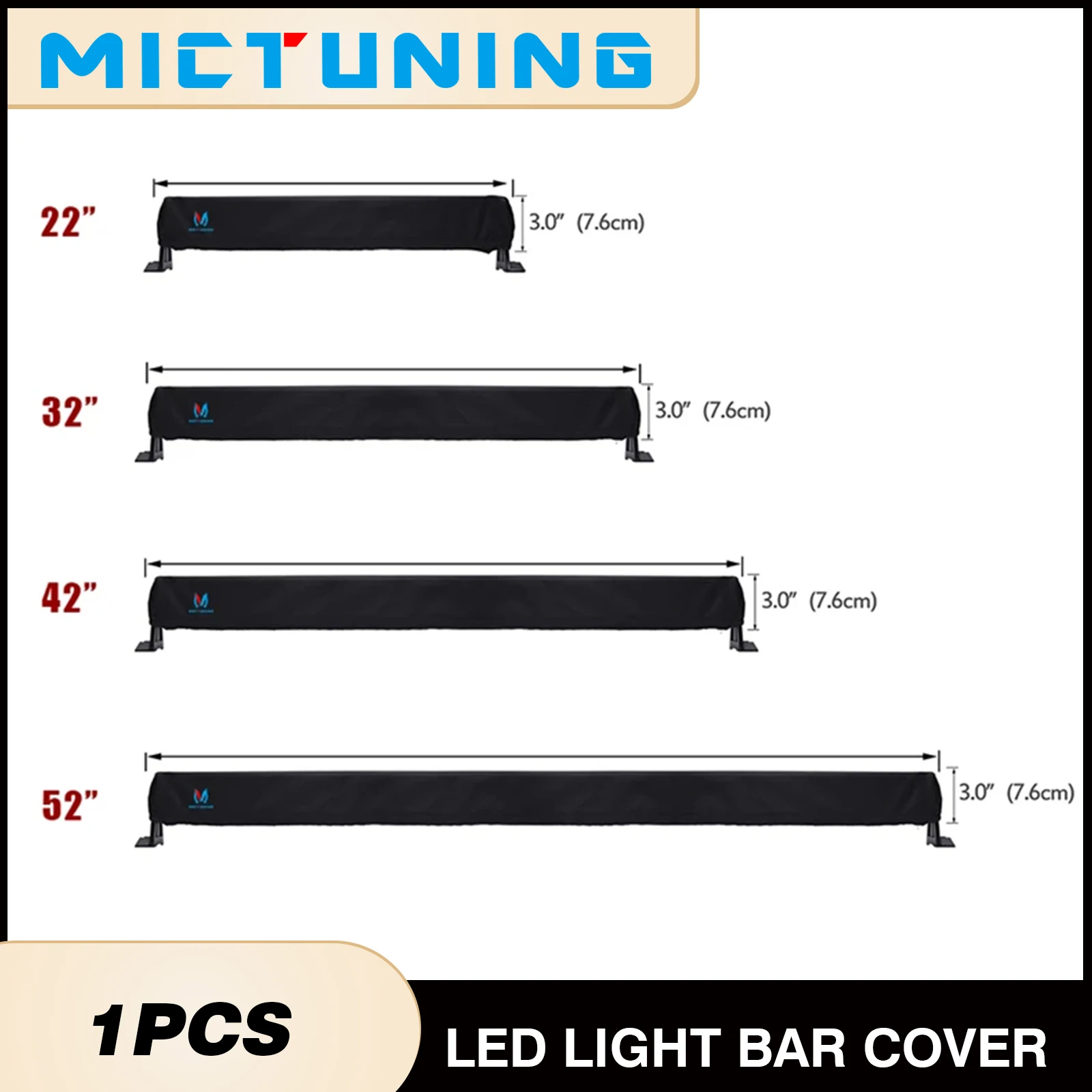 

MICTUNING 22''32"42''52''Inch Universal Fitment for Both Straight and Curved Light Bars Cover,Protective Gear Sleeve Bag