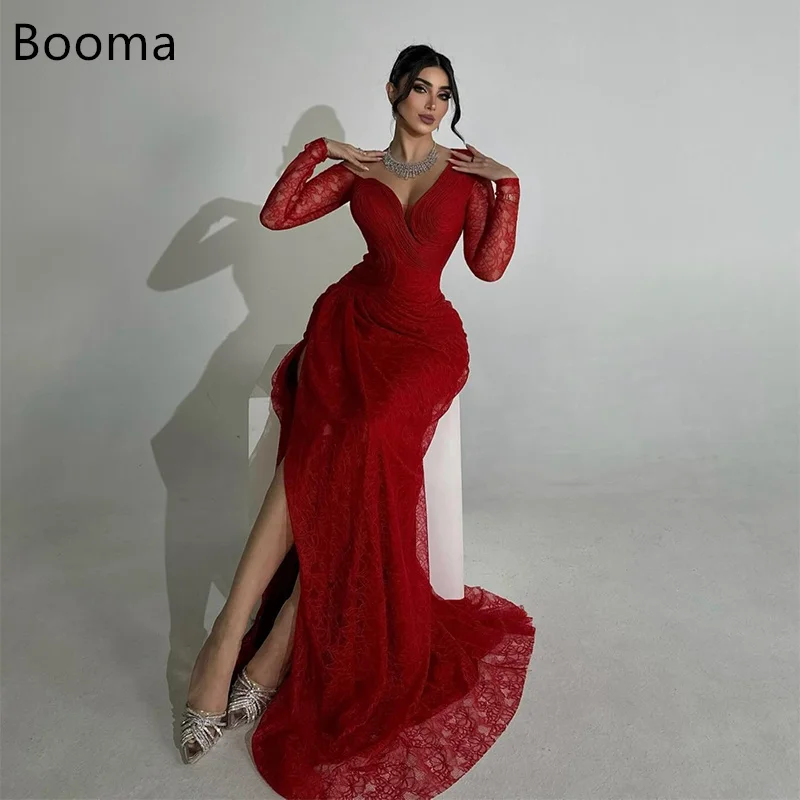 

Booma Long Lace Mermaid Evening Dresses Formal Party Gowns for Women V-Neck Side Split Elegant Prom Gown Customize 2025