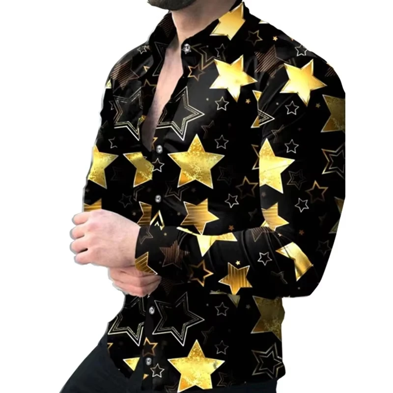 Gradient Men's Round Formal Shirt Button Shirt Long Sleeve Business Casual Everyday Autumn and Winter Lapel Shirt 3D Print Tops