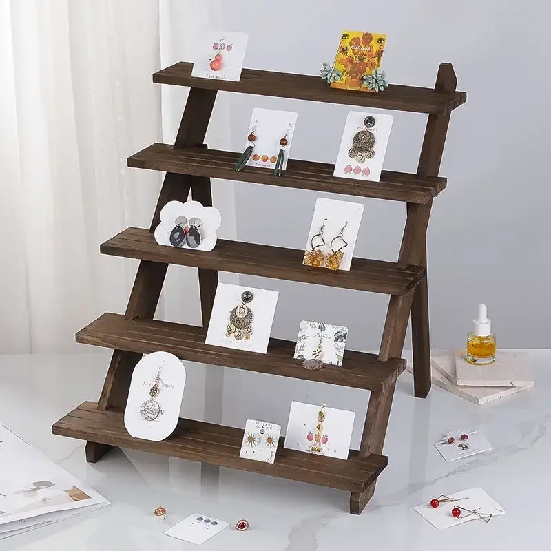 Wooden Trapezoidal Bracelet Ring Jewelry Jewelry Rack Card Holder Nail Stall Display Shelf Doll Home Storage Holders Organizer