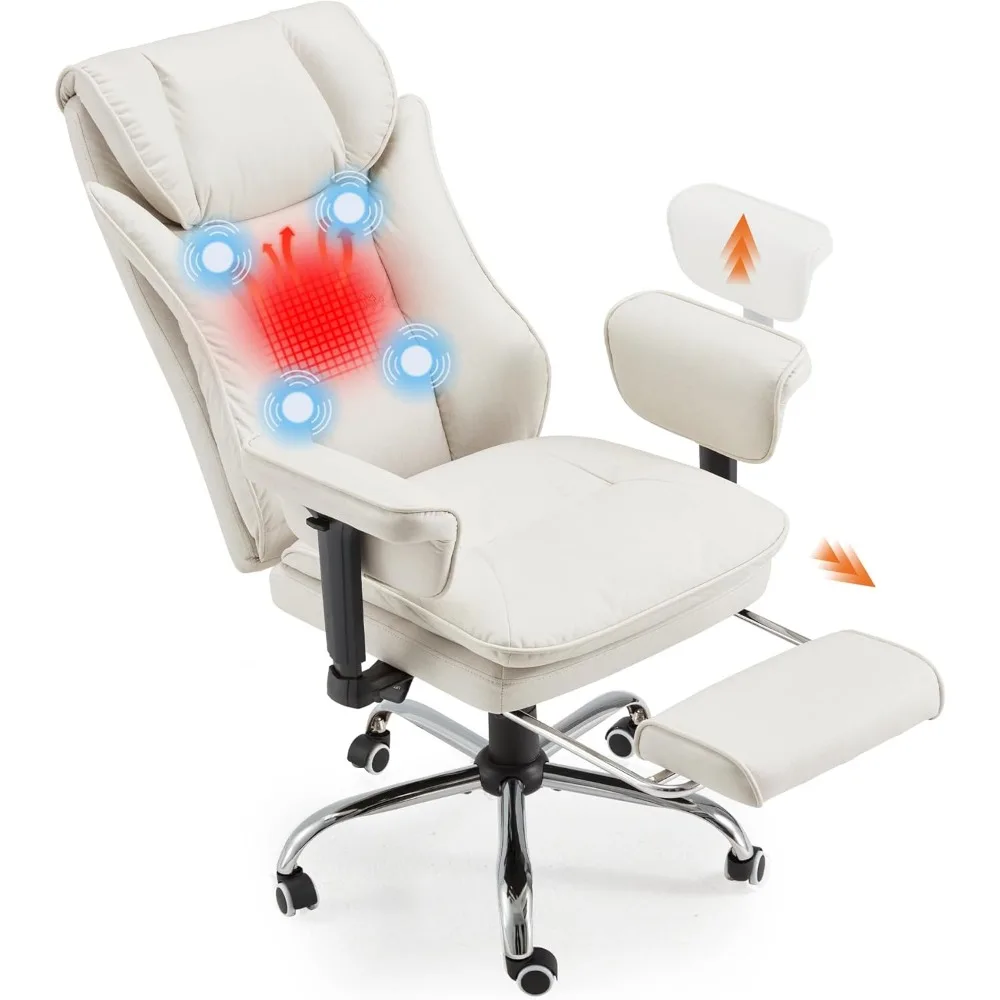 

4-Point Massage Office Chair with Heat, Heated Executive Desk Chair with 155°Tilt Adjustable Armrests, Ergonomic Reclini
