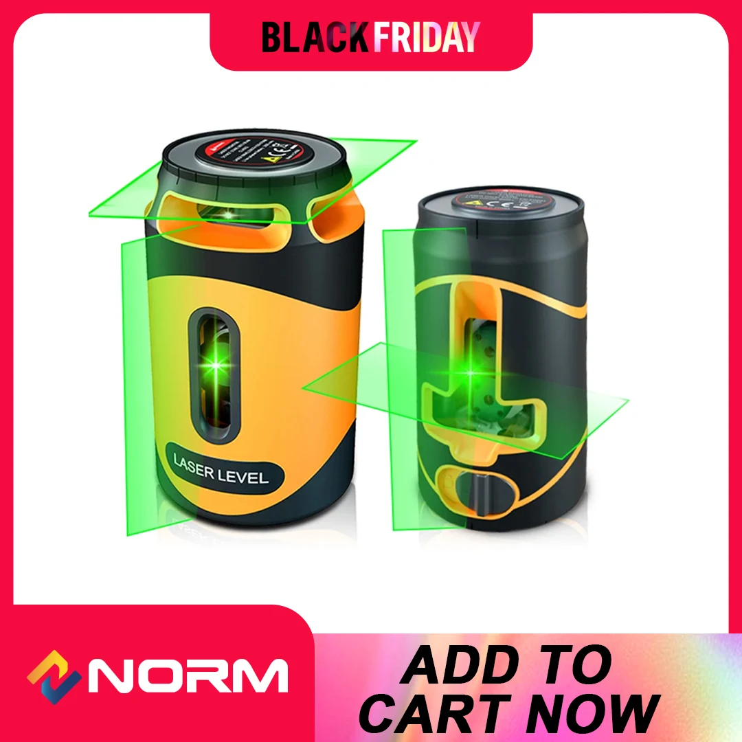 NORM-Green Lines Laser Level with Magnetic Base and Charging Li Battery, L-Stand, 2 Lines/5 Lines,Can be Used with Receiver