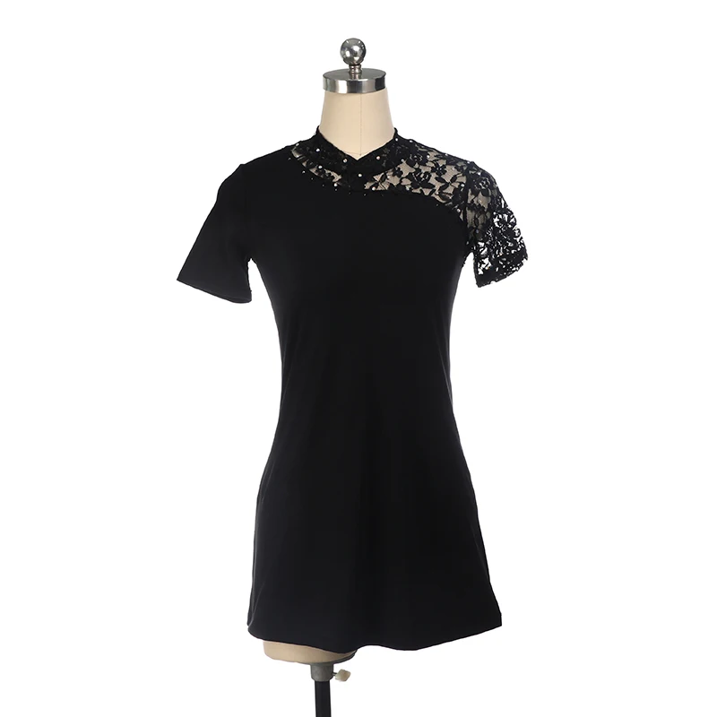 

Nasinaya Figure Skating Dress Custom Competition Skating Skirt Girl Woman Performing Lace Black Short Sleeve Skirt