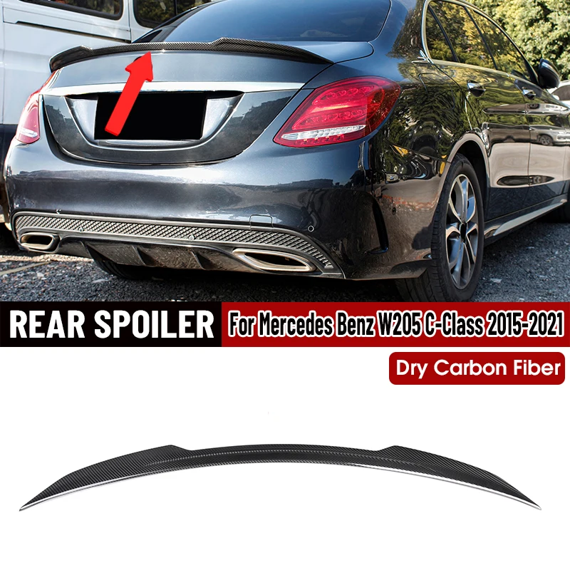 Real Dry Carbon Fiber Car Rear Spoiler Wing Lip Extension For Mercedes For Benz C Class W205/C205 2/4-Door 2015-2021 Rear Lips