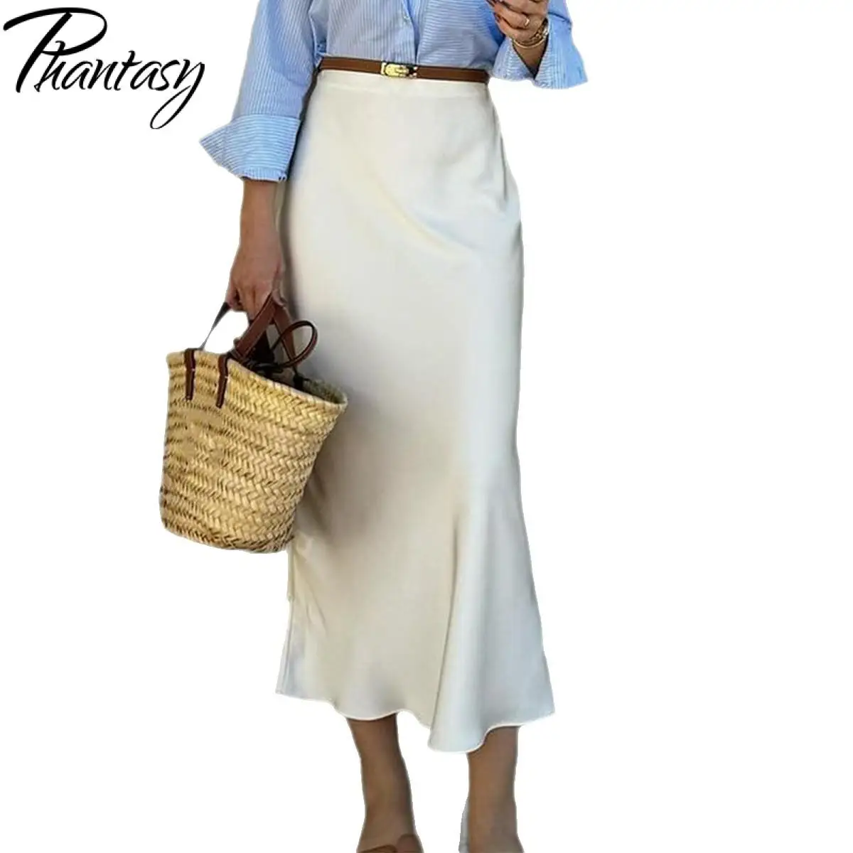 판타지 우아한 화이트 펜슬 스커트 롱 스커트 하프 스커트 트렌드 여성 새틴 드레스 패션 아름다운 여성 드레스 파티 나이트 ﻿