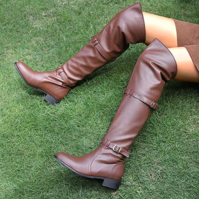 

2023 new Autumn women over-the-knee boots plus size 22-29cm pu upper women modern Boots buckle long boots Motorcycle boots