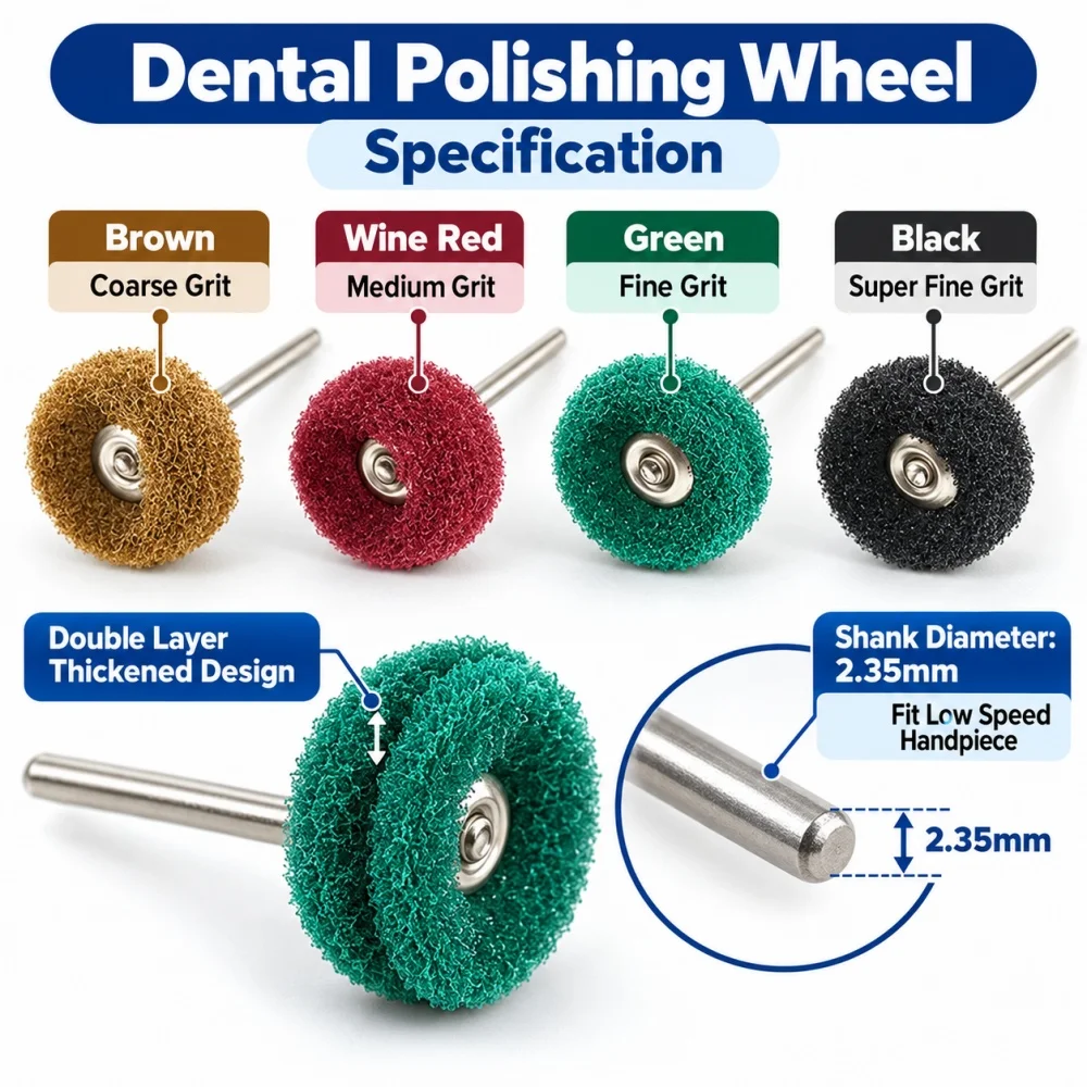 Dental Nylon Polishing Wheel Double Layer Thickened 2.35mm Shank for Zirconia Porcelain Resin Metal Acrylic Denture Polishing