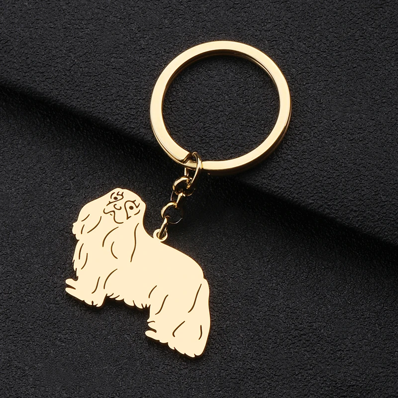 WEVENI Key Ring Stainless Steel Gold-plated Cavalier King Charles Spaniel Keychains Cute Pet Charms  Animals Jewelry For Women 