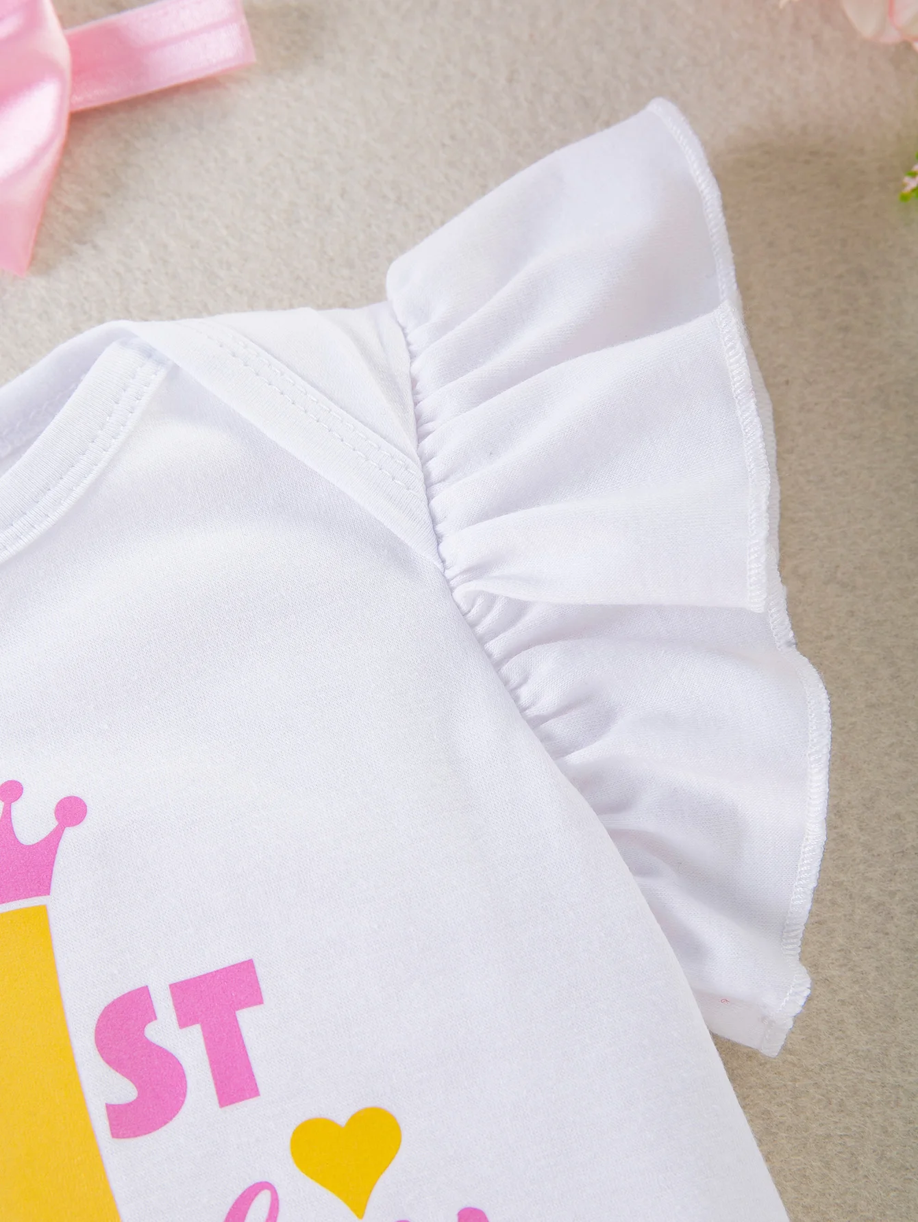 Baby Mädchen 1. Geburtstag Outfit-Set - "Mein 1. Geburtstag" Rüschenärmel-Body + Ombre Tüll-Tutu-Rock + Schleifen-Stirnband, 3-teilig – Detail 5