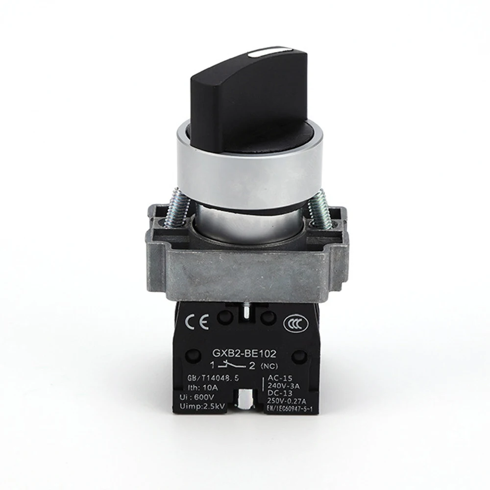 ABILKEEN XB2 22MM Rotary Knob Switch 2/3 Position Rotary Switch Momentary/Latching 1NO/1NO1NC Power Control Switch 220V10A