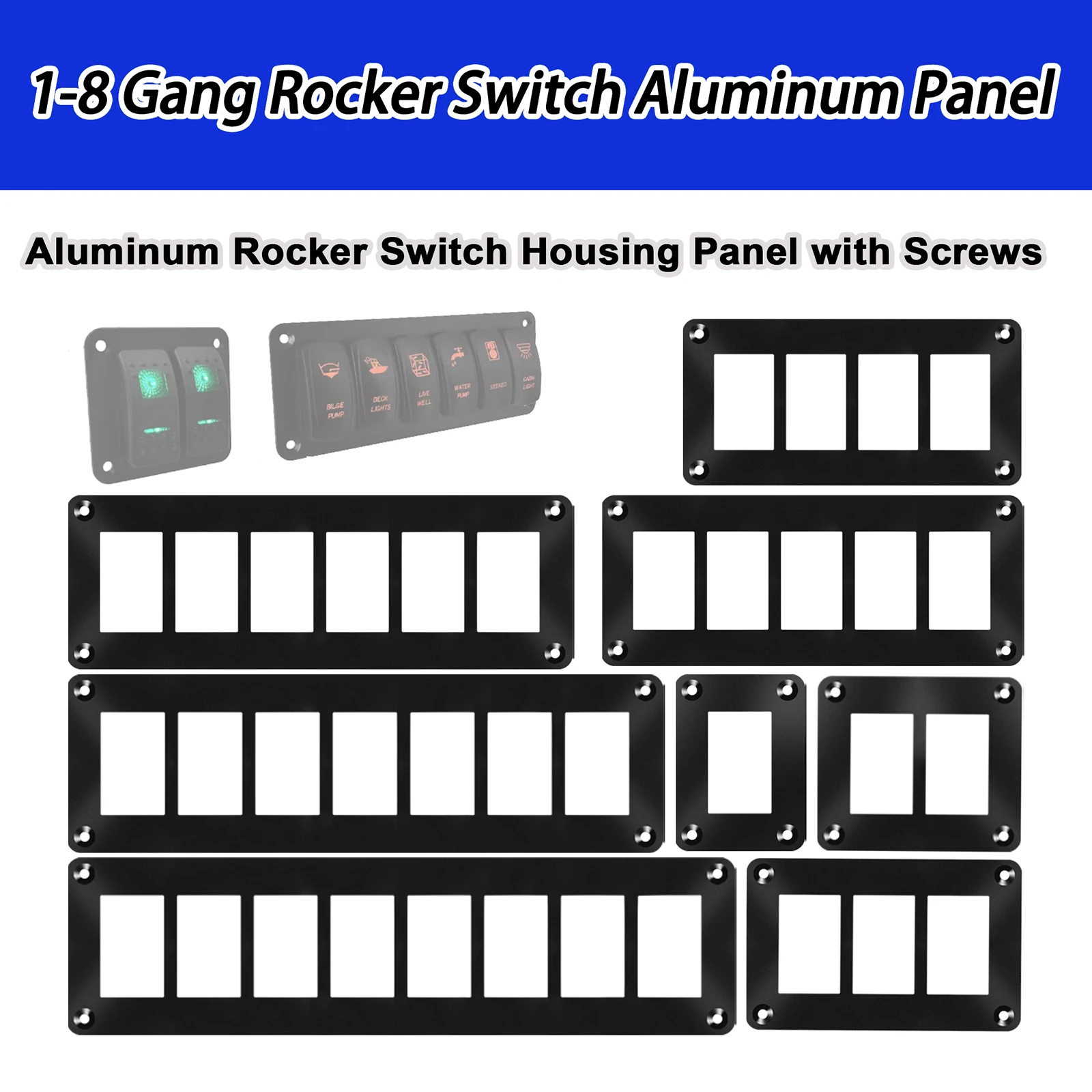 2/4/6/8 Gang Switch Panel Housing Holder Aluminum Durable Bracket Rocker Switch Panel Shell for Car Truck Yacht Boat RV SUV ATV