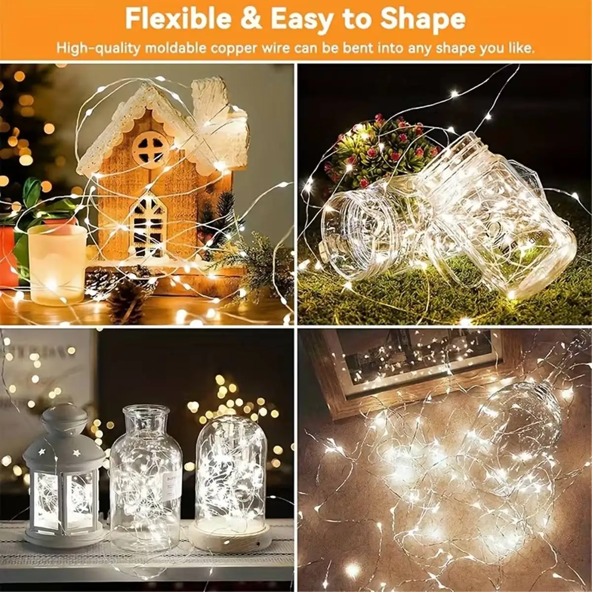 4Pcs/Pack 400 LED Solar Fairy Lights, Copper Wire String Lights with Solar Powered, 8 Lighting Modes, Outdoor/Indoor Lights for Garden, Patio, Wedding, Party & Holiday Decoration(Totaling 157.48 Feet ,Warm/Cool White/Muliticolor for Choose)