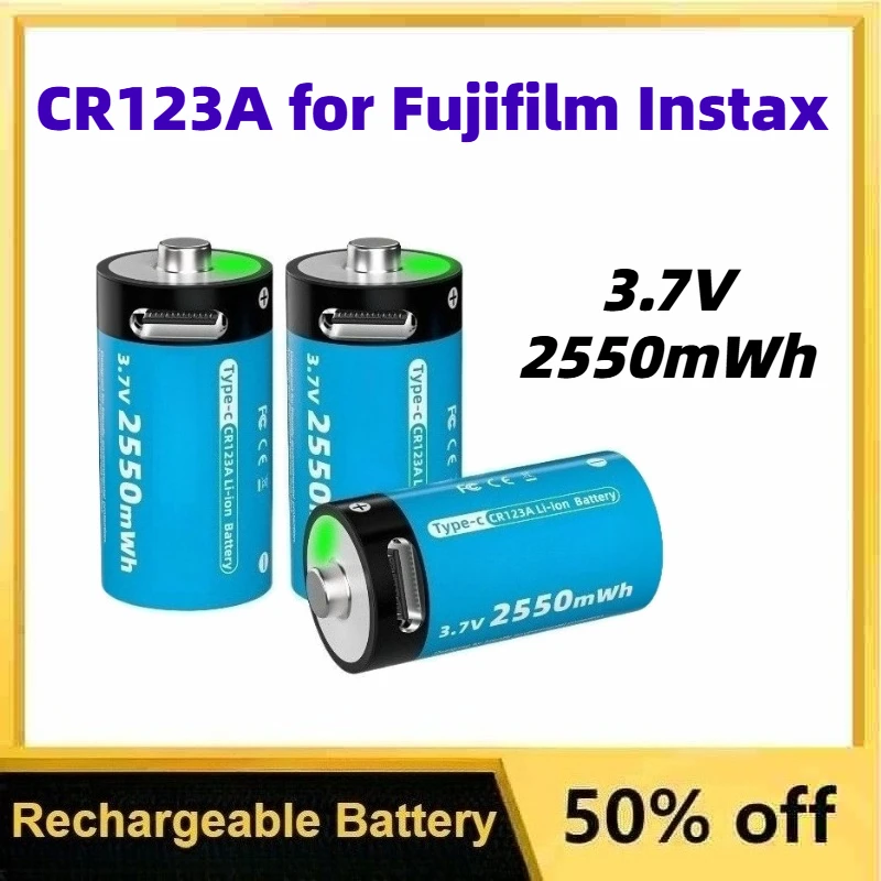 

CR123A 3.7V 2550mWh Large-capacity Rechargeable Lithium-ion Batteries USB Type-C Replaceable Battery for Fujifilm Instax 16340
