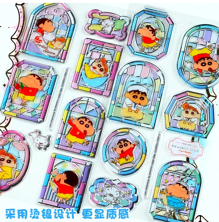 Autocollant en verre pour fenêtre en cristal de crayon 3D en relief Shin-chan, autocollant esthétique mignon à faire soi-même pour le scrapbooking, la décoration de coque de téléphone