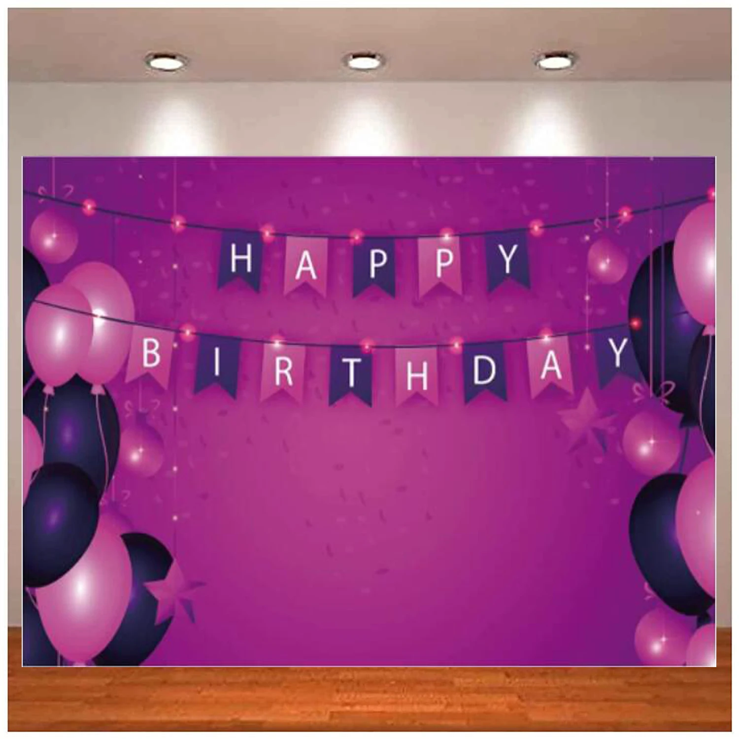 Photography Backdrop Purple Fuchsia Balloon Star Banner Girl Princess Woman Happy Birthday Party Background Cake Table Decor