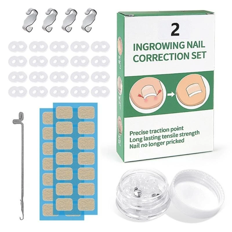 M89F Reusable Toenail Straightener Set Curled Adjusters With Elastic Bands Toe Guards