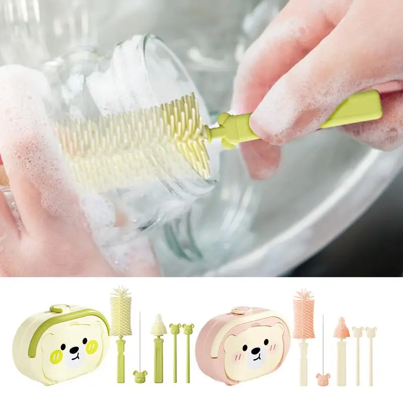 Baby Bottle Brushes For Cleaning Bottle Cleaning Tools Bottle Brushes Nipple Brush Detail Brush Portable Bottle Cleaner Set With