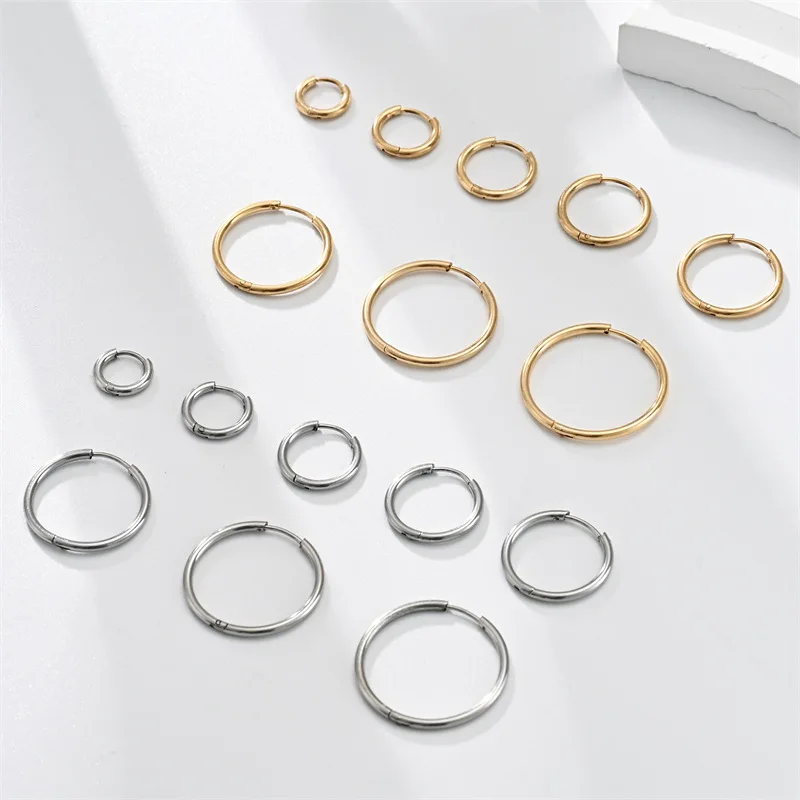 1 Pair Stainless Steel Tiny Huggie Hoop Earring For Women Men Classic Round Circle  Ear Buckle Septum Helix Ear Piercing Jewelry