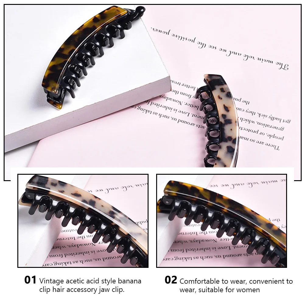 

2Pcs Vintage Acetate Banana Clips Jaw Claw for Women Leopard Ultra Thin Hair Tools Horsetail Clamps Face