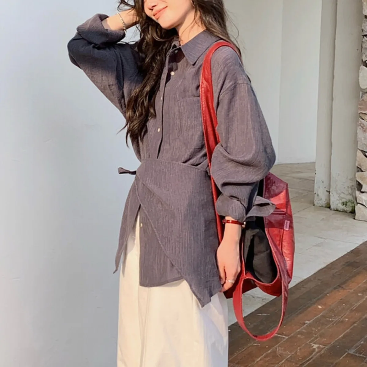 KWTX 2025 Camicetta a maniche lunghe da donna elegante e casual con sciarpa e tasca - Tunica semplice ed elegante e versatile da indossare ogni giorno