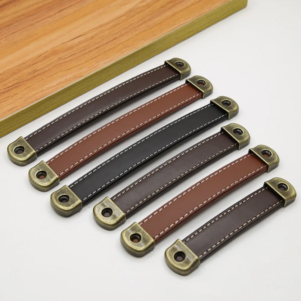 Classic With Screws Leather Handle Zinc Alloy Soft Drawer Handle 96/128/160mm Square Cabinet Pulls Wardrobe