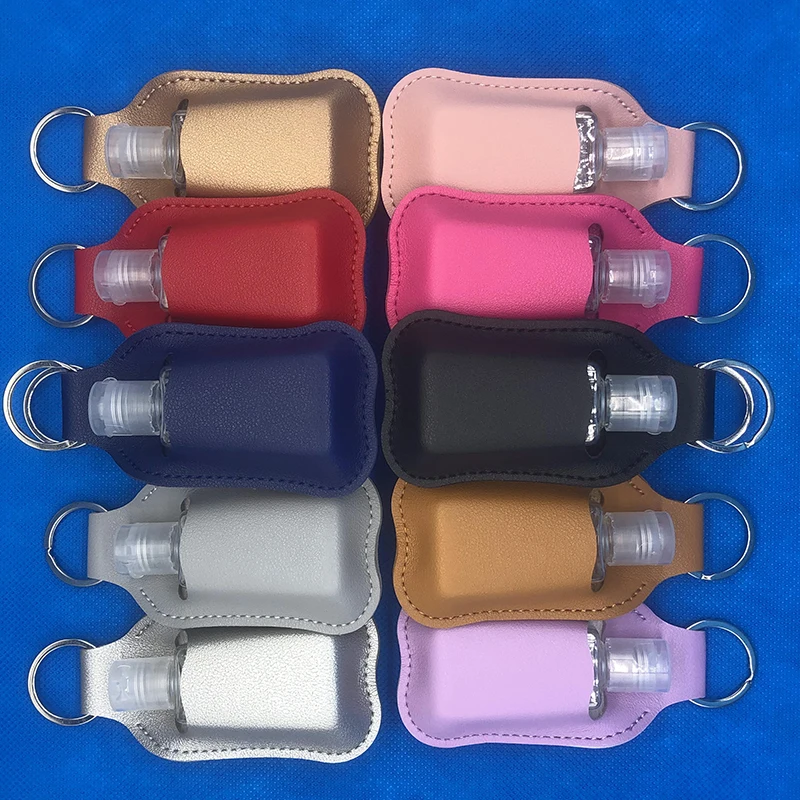 12 Colors Fashion PU Leather Disinfectant Bracket Keychian Business Gift Key Chains Car Strap Waist Wallet Keyrings