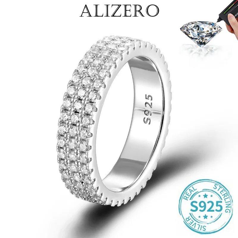 ALIZERO Full Moissanite Ring for Woman Wedding Jewelry with GRA 925 Sterling Sliver Plated 18k White Gold Rings Engagement Band