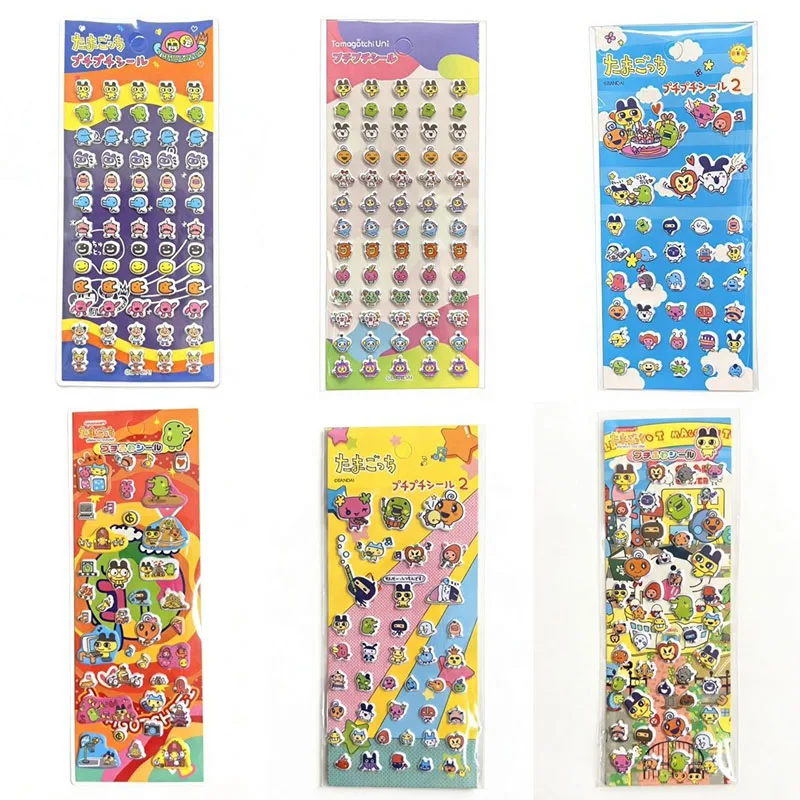 6PCS Kawaii Tamagotchi 3D laser embossed water drop sticker cartoon decorative sticker office stationery DIY