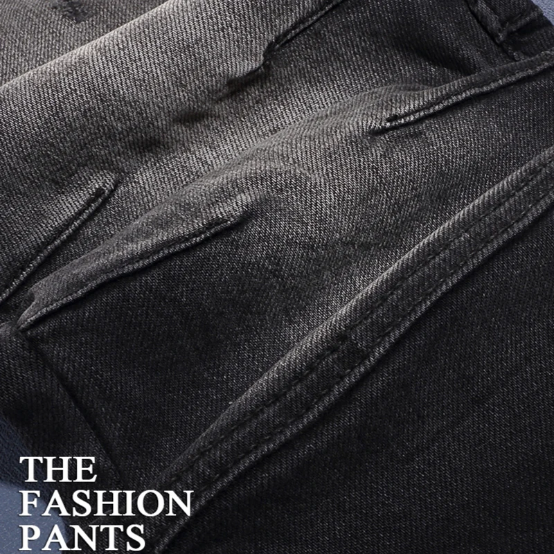 High Street Fashion Men Jeans Retro Black Gray Stretch Slim Fit Spliced Designer Biker Jeans Homme Patched Hip Hop Denim Pants